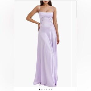 House of CB Lavender Anabella Lace-Up Satin Gown
